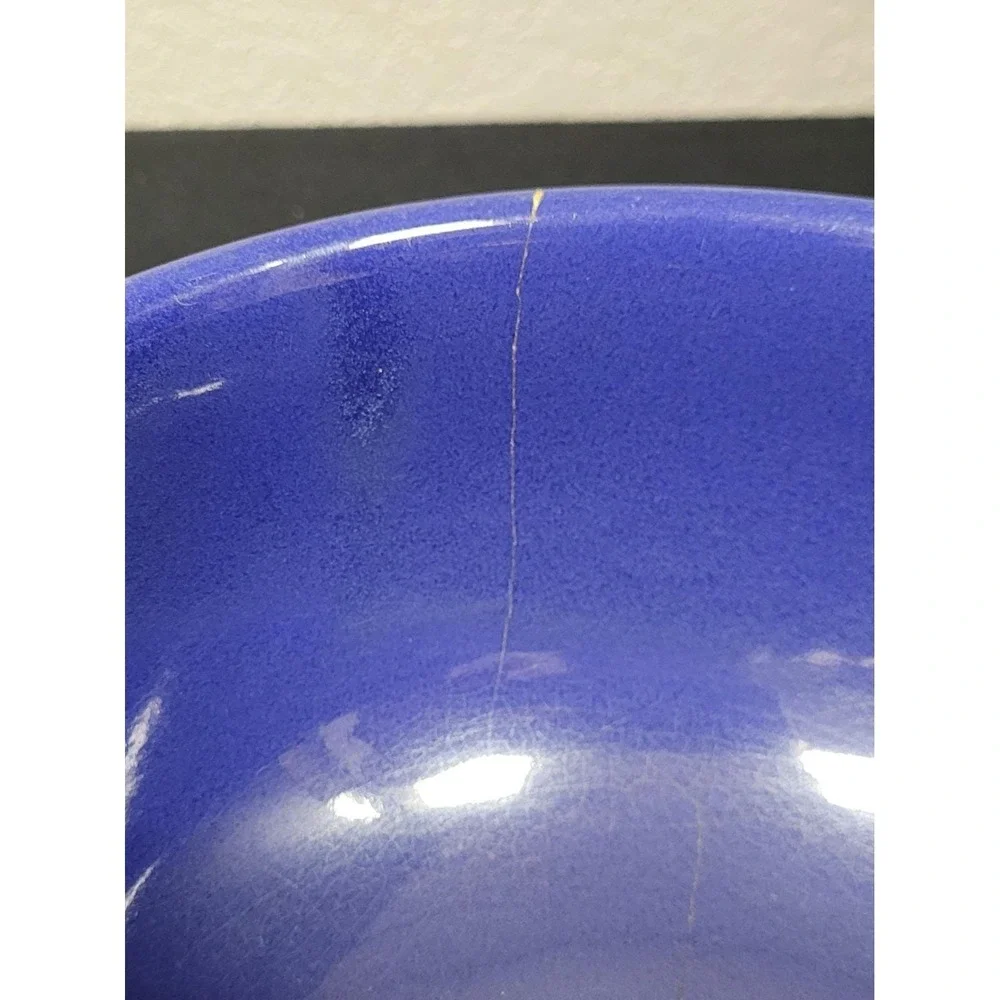 Vintage Cobalt Blue Stoneware Ceramic 8 inch Mixing Bowl 1940s - Read As Is